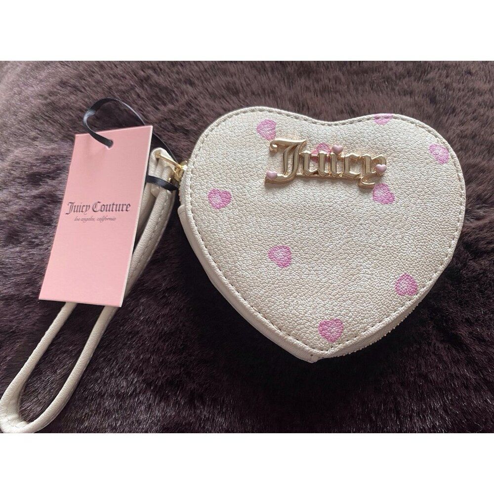 Juicy Couture V-I Heart Juicy Heart Zip Around Wristlet Crystal Angel Pink‎ NEW